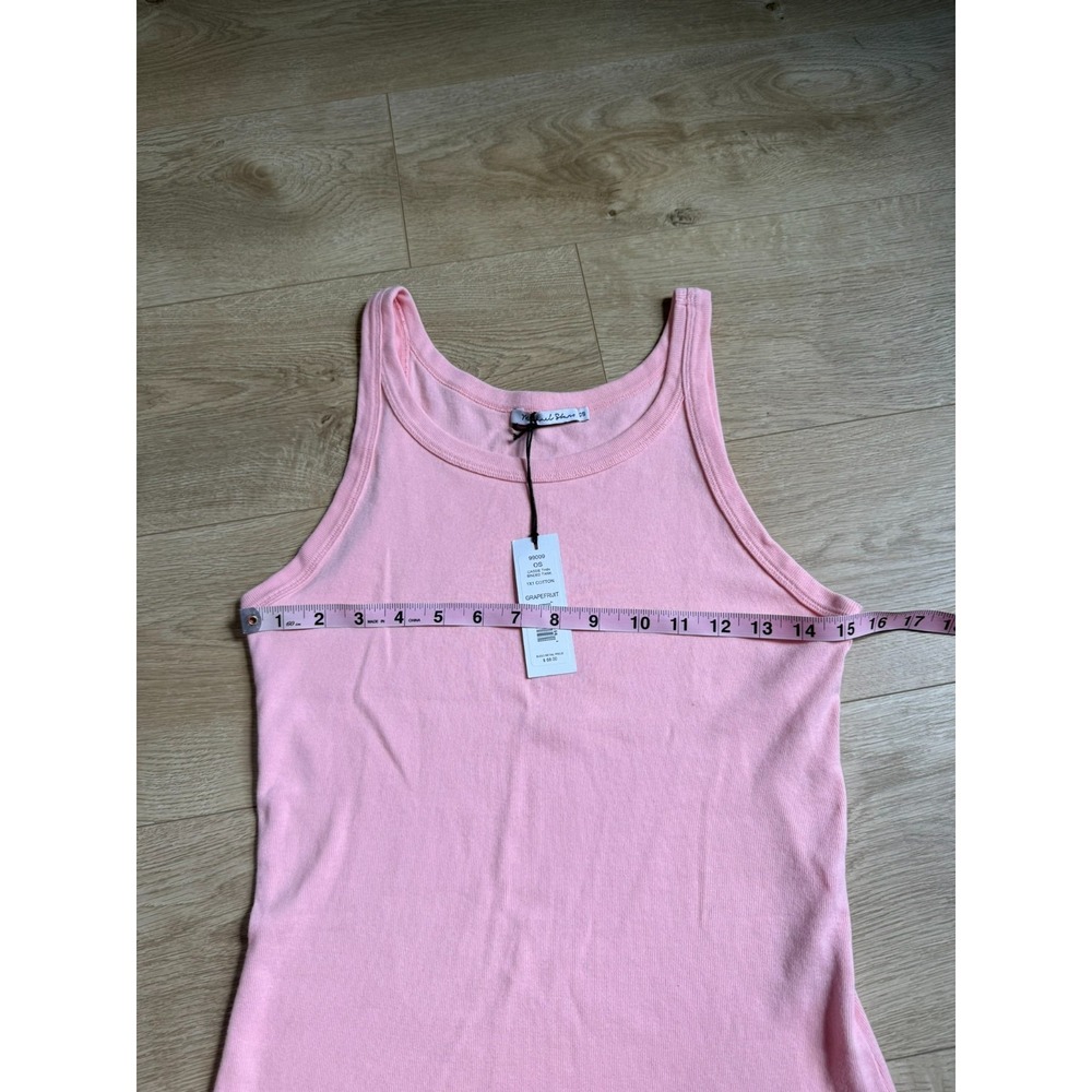 NWT Michael Stars cassie thin binded tank top 1x1 cotton pink grapefruit sz OS - Picture 6 of 7